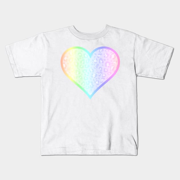 Ultra Pastel Rainbow Leopard Print Heart Kids T-Shirt by bumblefuzzies